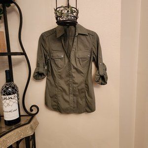 Express Design Studio 3/4 Sleeve button Down Top - Olive